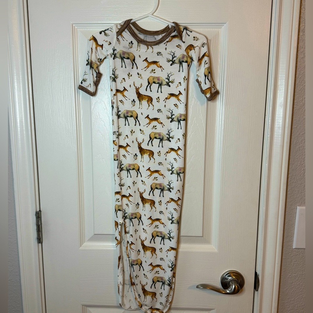 Little Snuggles Forest Dreams Bamboo Baby Knotted Night Gown with Beanie NB